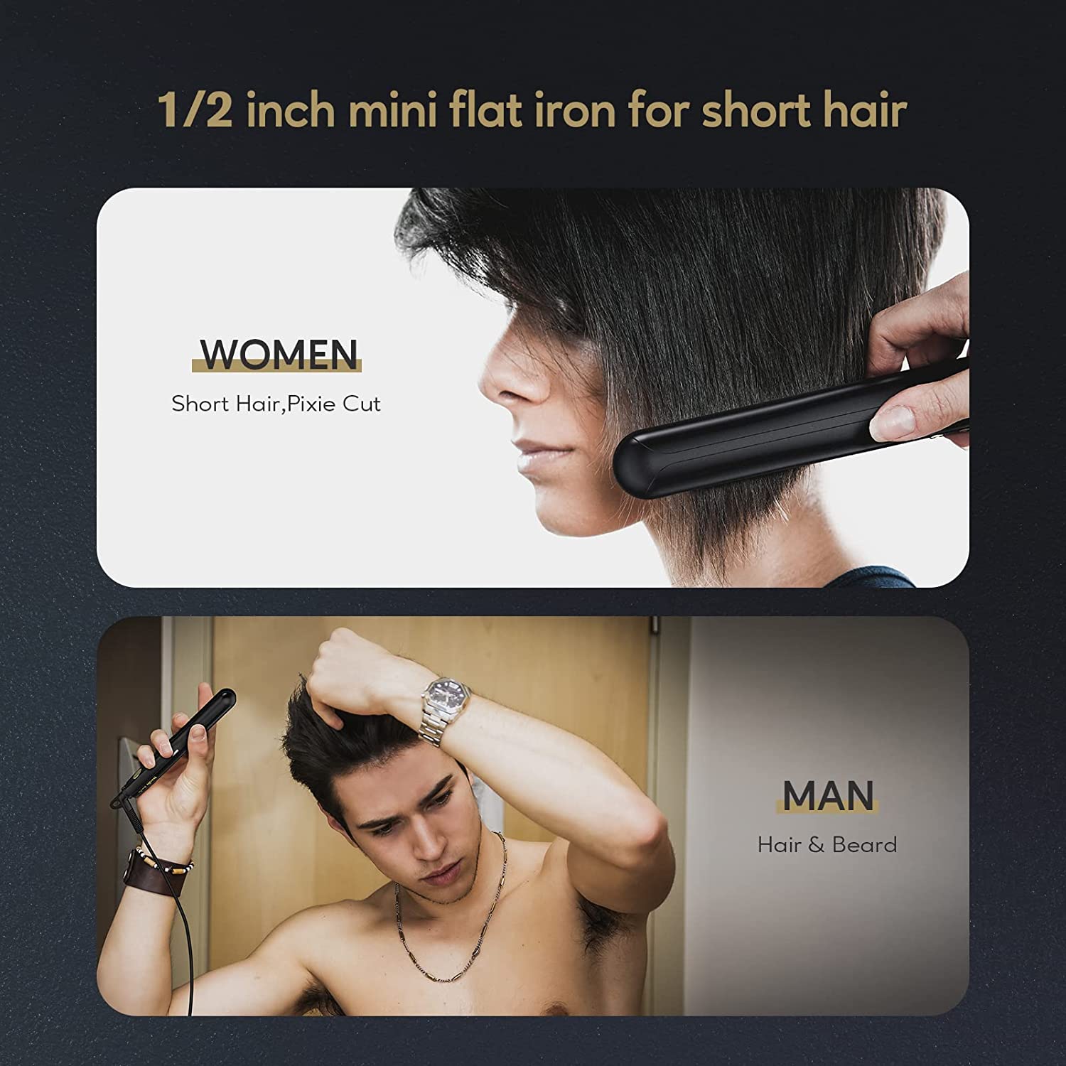Hair Straightener Mini Travel 1/2 Black Terviiix