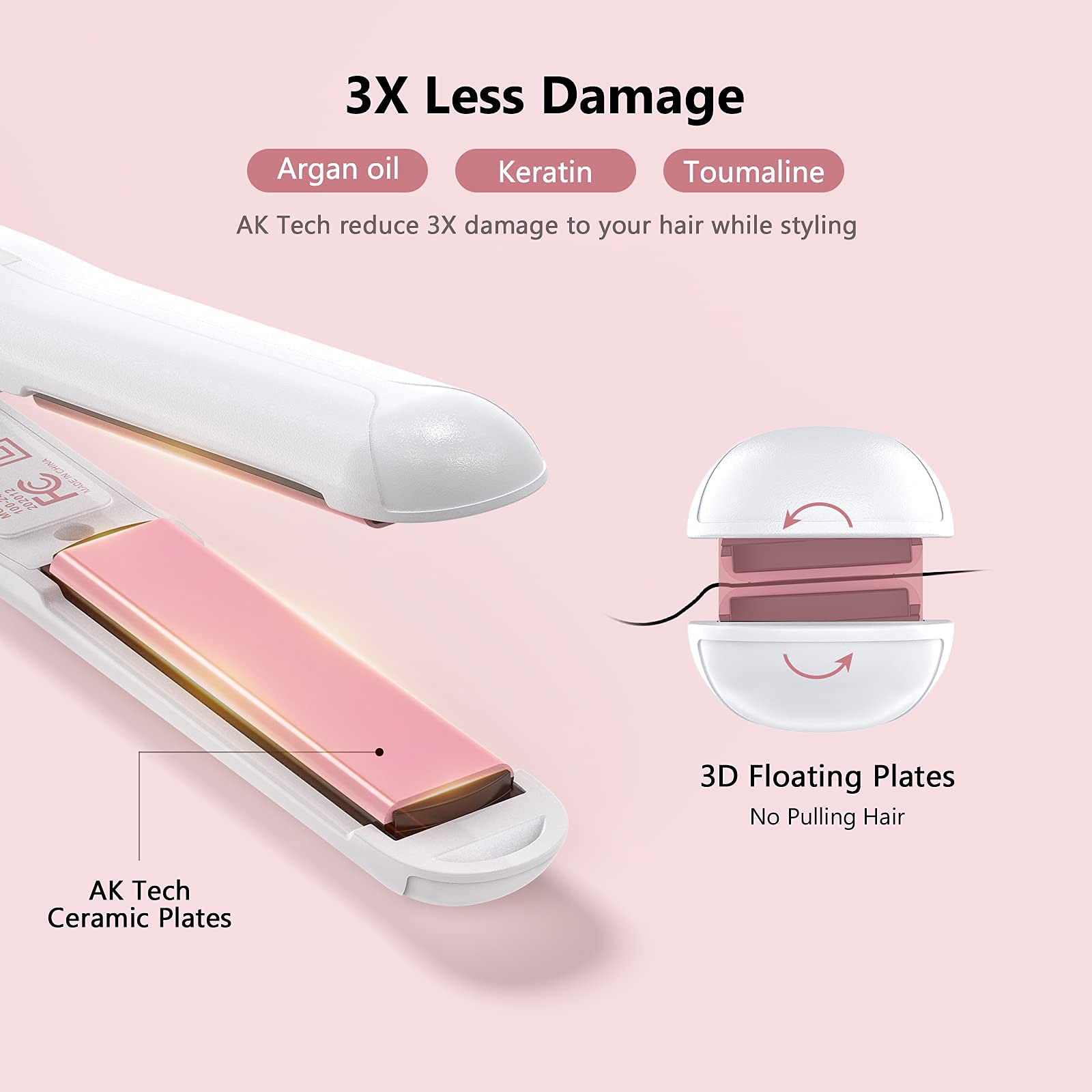 Terviiix Mini Flat Iron for Travel 1/2'' Small Hair Straightener Small Flat  Irons for Short Hair/Bangs 0.5'' Portable Ceramic Straightening Irons Dual  Voltage Pouch Included Compact Size Pink